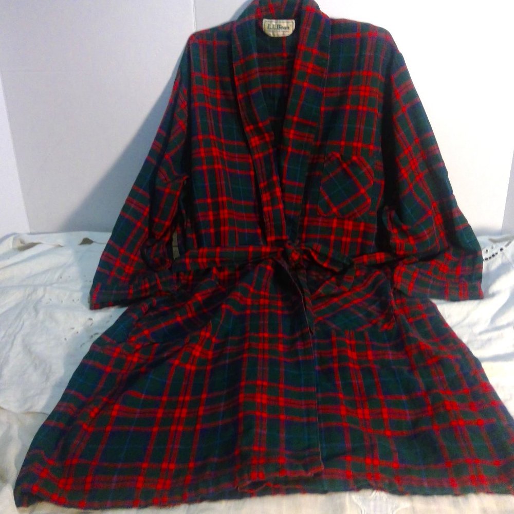 L.L. Bean Tartan Plaid Men's Cotton Bathrobe Size L/XL
